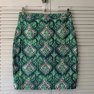 J Crew The Pencil Skirt - Blue Green White Paisley - XS